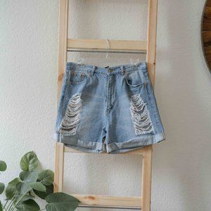 Forever 21 High Waisted Light Wash Distressed Jean Shorts